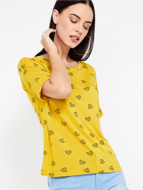 Fame Forever by Lifestyle Women Mustard Printed Top