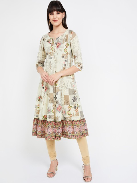 

Melange by Lifestyle Women Off-White & Green Printed Anarkali Kurta