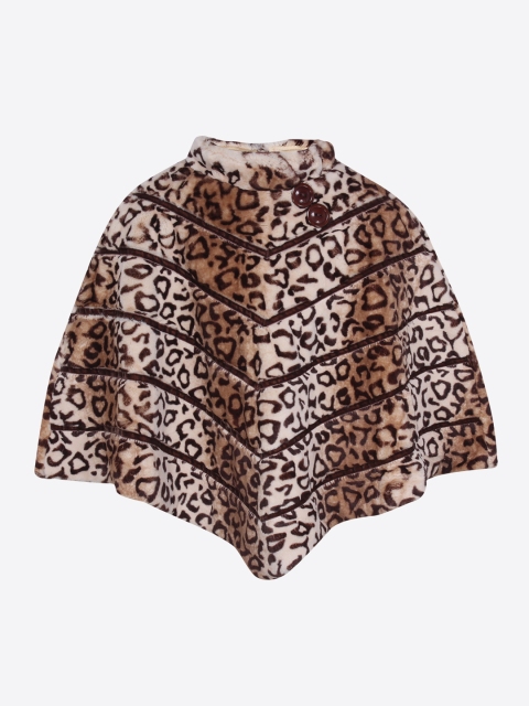 

CUTECUMBER Girls Beige & Brown Printed Poncho Sweater
