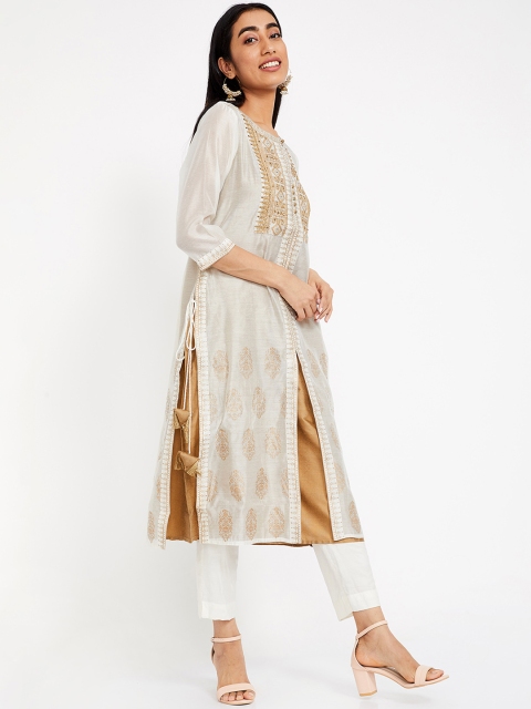 

Melange by Lifestyle Women Off-White & Gold-Toned Printed Straight Kurta