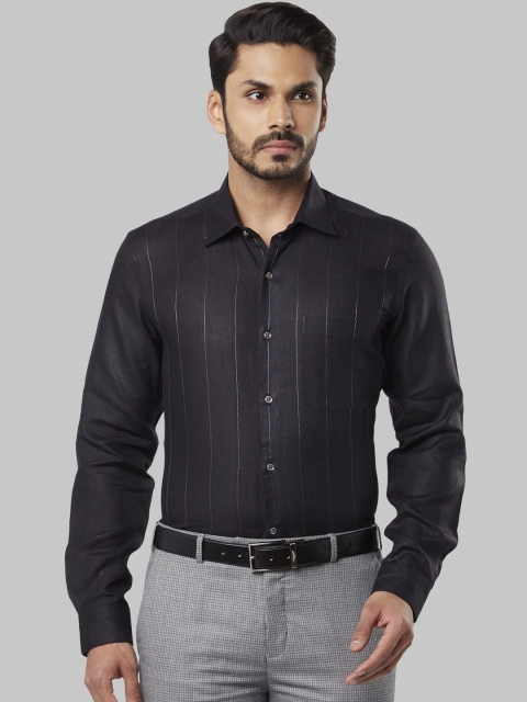 Raymond Men Black Regular Fit Striped Formal Shirt