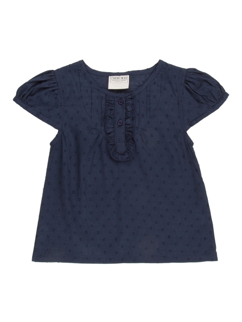 

Cherokee Girls Navy Blue Self Design A-Line Pure Cotton Top