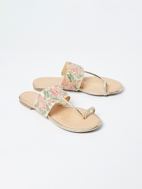 

Melange by Lifestyle Women Beige & Green Embroidered One Toe Flats
