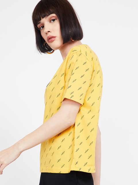 

Fame Forever by Lifestyle Women Yellow Printed Pure Cotton Top