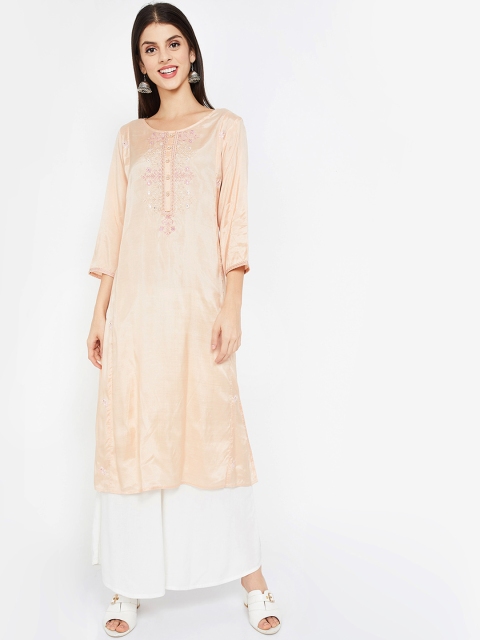 

Melange by Lifestyle Women Peach-Coloured Embroidered Straight Kurta