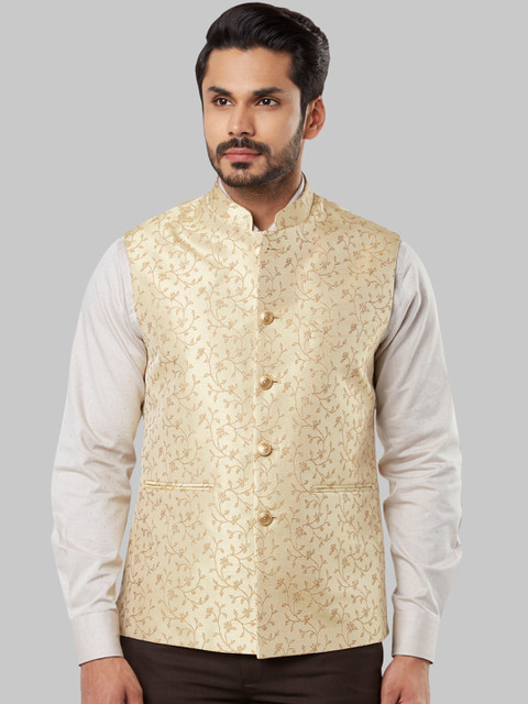 

Raymond Men Beige Printed Nehru Jacket