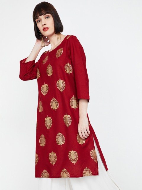 

Melange by Lifestyle Women Maroon Printed Straight Kurta