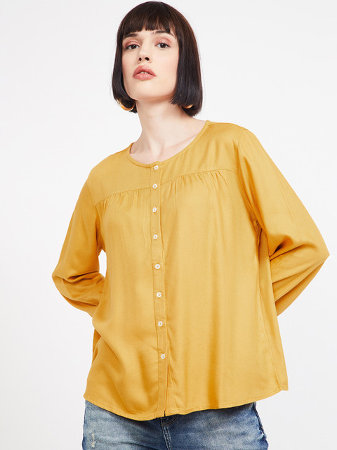 

Fame Forever by Lifestyle Women Mustard Yellow Solid Shirt Style Top