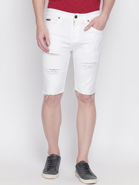

BOLTS and BARRELS Men White Solid Slim Fit Regular Shorts