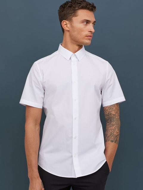 

H&M Men White Solid Shirt Slim Fit