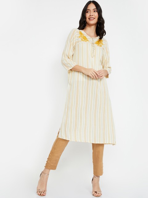 

Melange by Lifestyle Women Beige Striped Straight Kurta