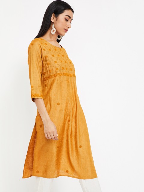 

Melange by Lifestyle Women Mustard Yellow Embroidered Straight Kurta