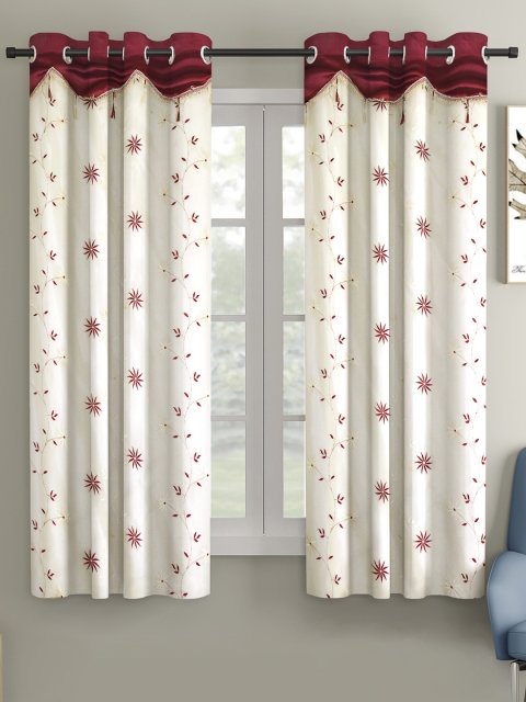 

Cortina Beige & Maroon Floral Set of 2 Window Curtains
