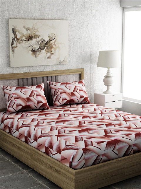 

EverHOME Red & Off-White Geometric 144 TC Cotton 1 Queen Bedsheet with 2 Pillow Covers
