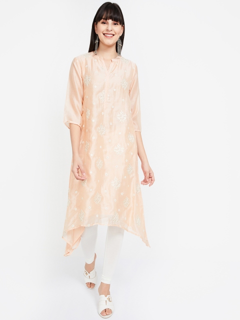 

Melange by Lifestyle Women Coral Pink Embroidered A-Line Kurta