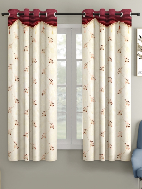 

Cortina Beige & Maroon Floral Set of 2 Window Curtains