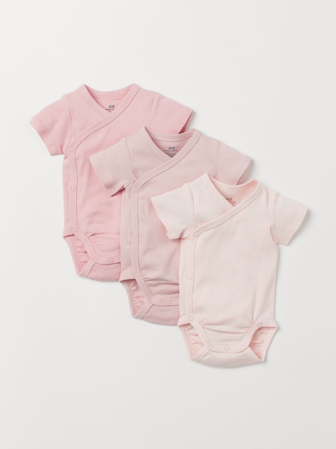 

H&M Kids Solid 3-Pack Wrapover Bodysuits, Pink