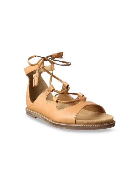 

Clarks Women Tan Brown Solid Leather Open Toe Flats