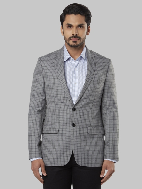 

Raymond Men Grey Checked Slim-Fit Single-Breasted Blazer
