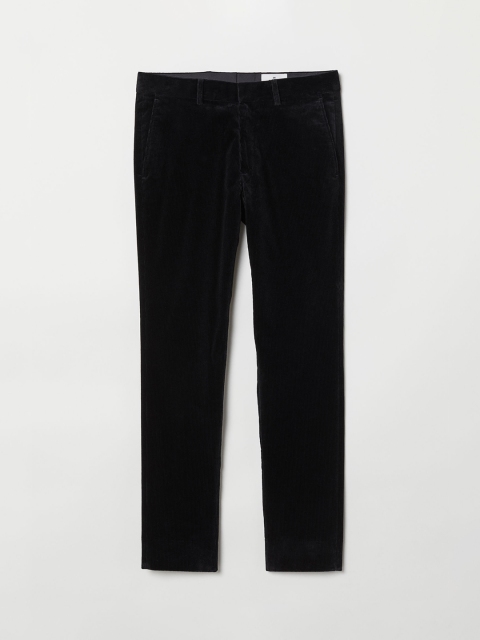 

H&M Men Black Solid Corduroy Trousers