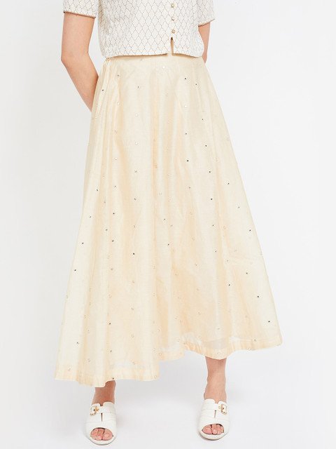 

Colour Me by Melange Women Beige Embellished Flared Maxi Skirt