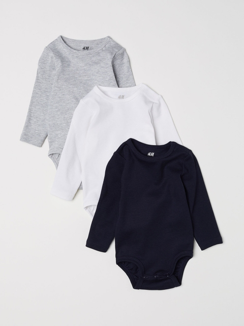 

H&M Kids 3-pack long-sleeved Sustainable Bodysuits, Blue