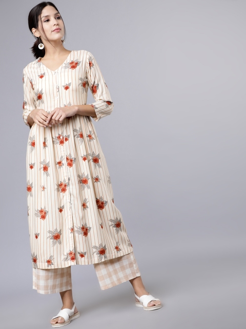 

Vishudh Women Beige Printed Kurta with Palazzos