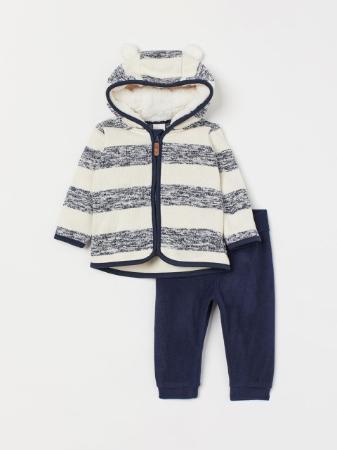 

H&M Girls Blue Stiped Jacket And Trousers