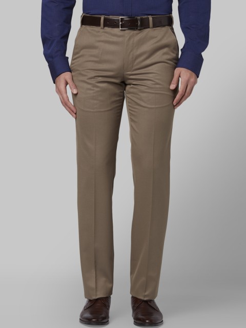 Park Avenue Men Khaki Regular Fit Solid Formal Trousers