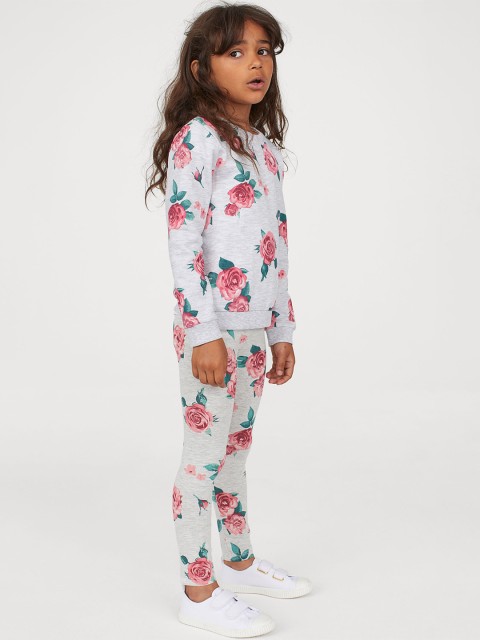 

H&M Girls Grey Printed Cotton Leggings