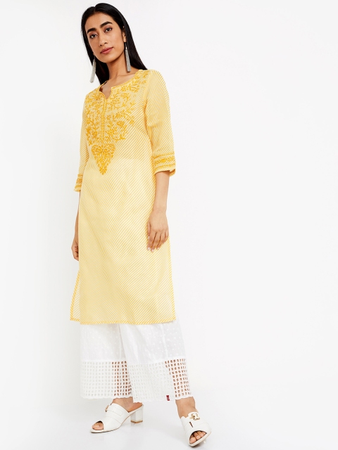 

Melange by Lifestyle Women Yellow Striped Straight Kurta