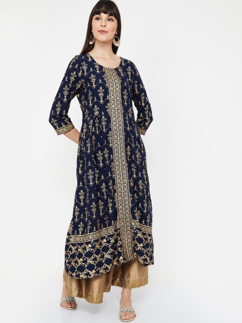 

Melange by Lifestyle Women Navy Blue Printed A-Line Kurta
