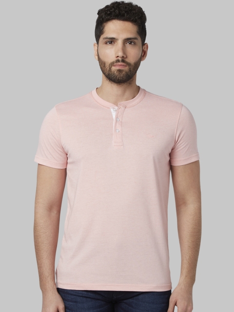 

Park Avenue Men Red Solid Mandarin Collar T-shirt