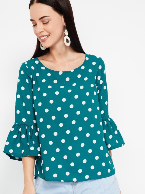 

Bossini Women Teal Polka Dot Printed A-Line Top