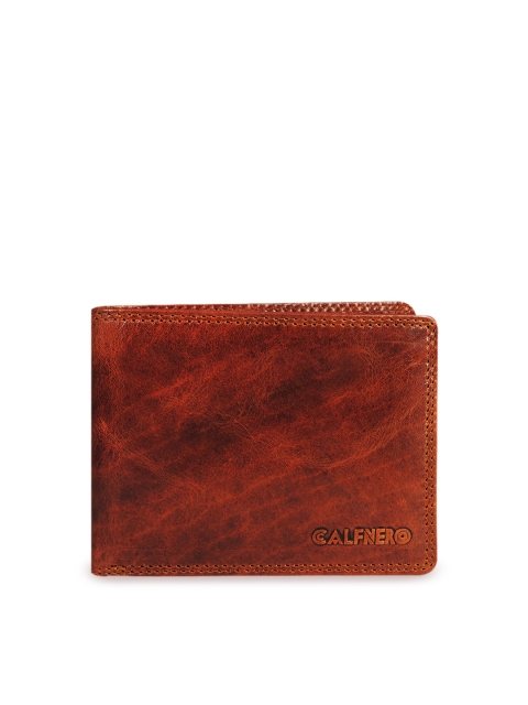 

CALFNERO Men Brown Solid RFID Protected Genuine Leather Two Fold Wallet