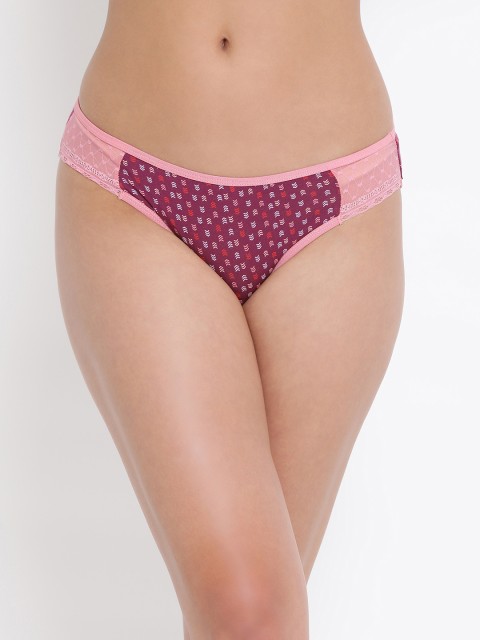 

Clovia Women Purple & Pink Printed Low-Rise Lace Bikini Briefs PN3298P15XL