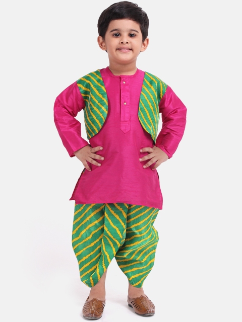 

BownBee Boys Green & Pink Striped Kurta with Dhoti Pants