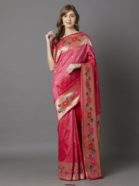 

Mitera Pink Silk Blend Woven Design Banarasi Saree