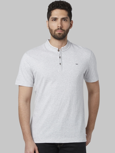 

Park Avenue Men Grey Solid Mandarin Collar T-shirt