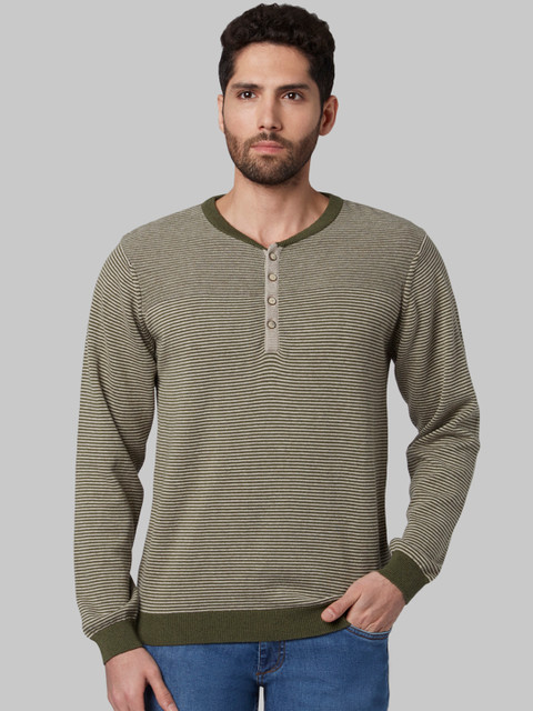 

Park Avenue Men Green Striped Sweater