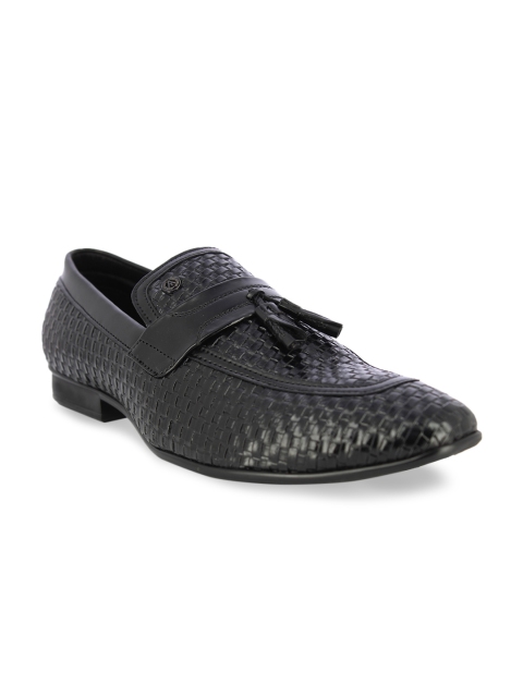 Alberto Torresi Men Black Textured Formal Slip-Ons
