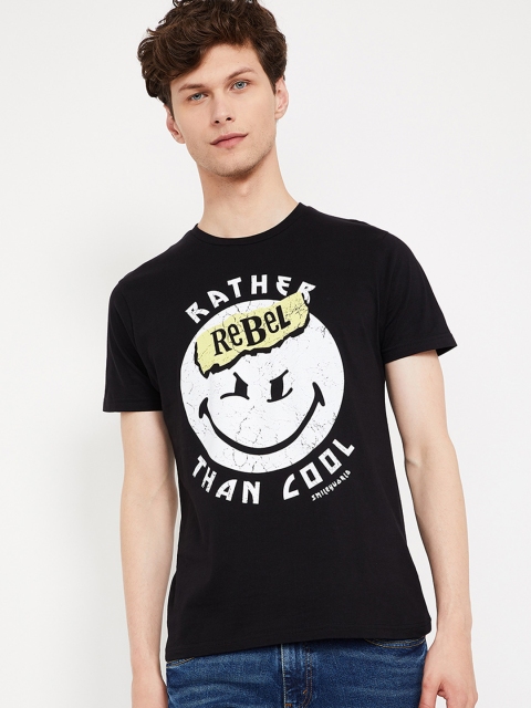 

Smiley World Men Black Printed Round Neck T-shirt