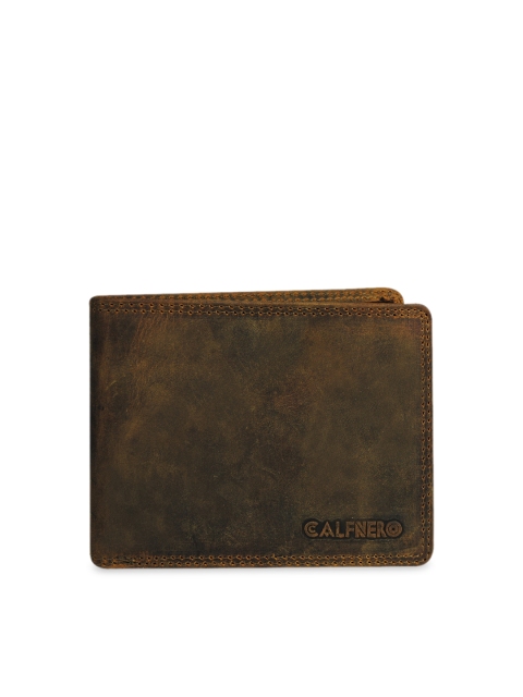 

CALFNERO Men Brown Solid RFID Blocking Genuine Leather Two Fold Wallet