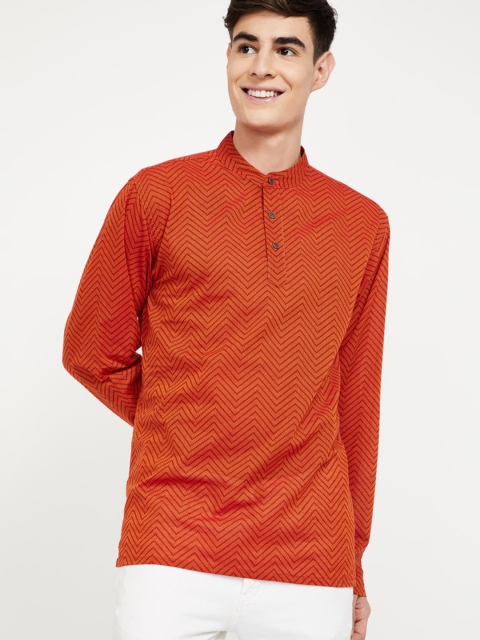 

Melange by Lifestyle Men Orange Striped Straight Kurta