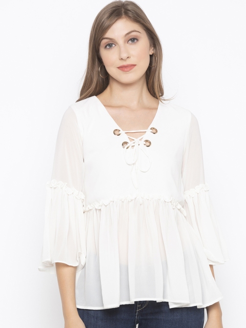 

Iti Women Off-White Solid Peplum Top