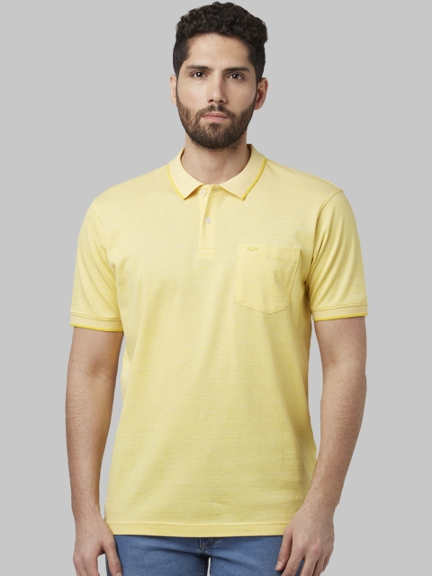 

Park Avenue Men Yellow Striped Polo Collar T-shirt