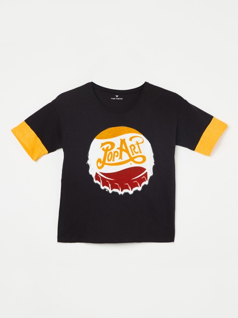 

Fame Forever by Lifestyle Girls Black Printed Round Neck T-shirt