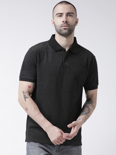 

GRIFFEL Men Black Striped Polo Collar T-shirt