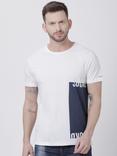 

T-Tog Men White Colourblocked Round Neck T-shirt