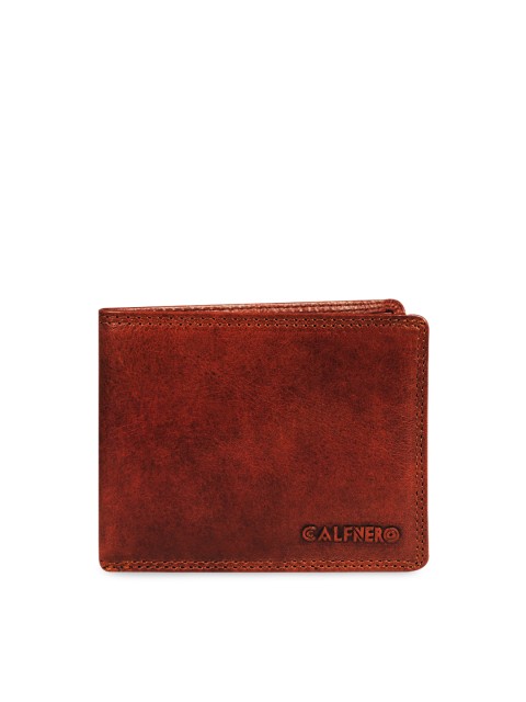 

CALFNERO Men Brown Solid RFID Protected Genuine Leather Two Fold Wallet
